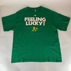Oakland Athletics MLB Green Majestic Feeling Lucky Short Sleeve Shirt Mens XL